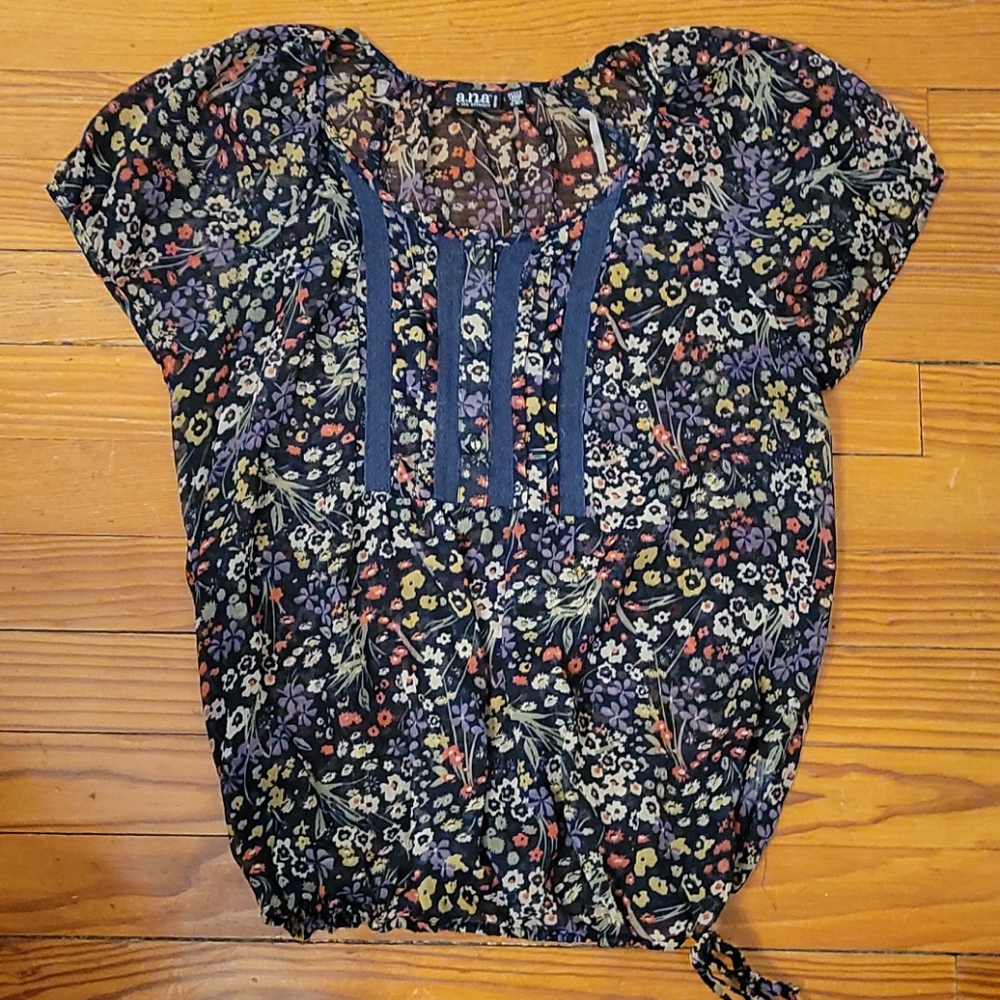 A.N.A. sheer floral print top